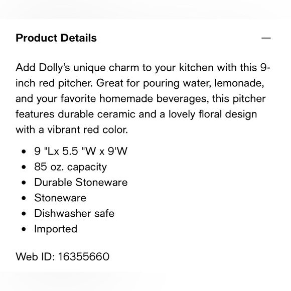 NIB Dolly Parton Artesia Ceramic Pitcher